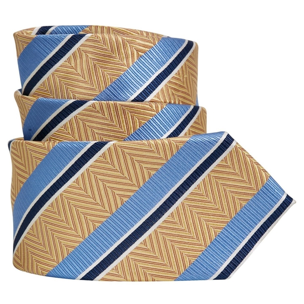 Jos. A. Bank Signature Men's Silk Necktie Designer Gold Blue Herringbone Striped